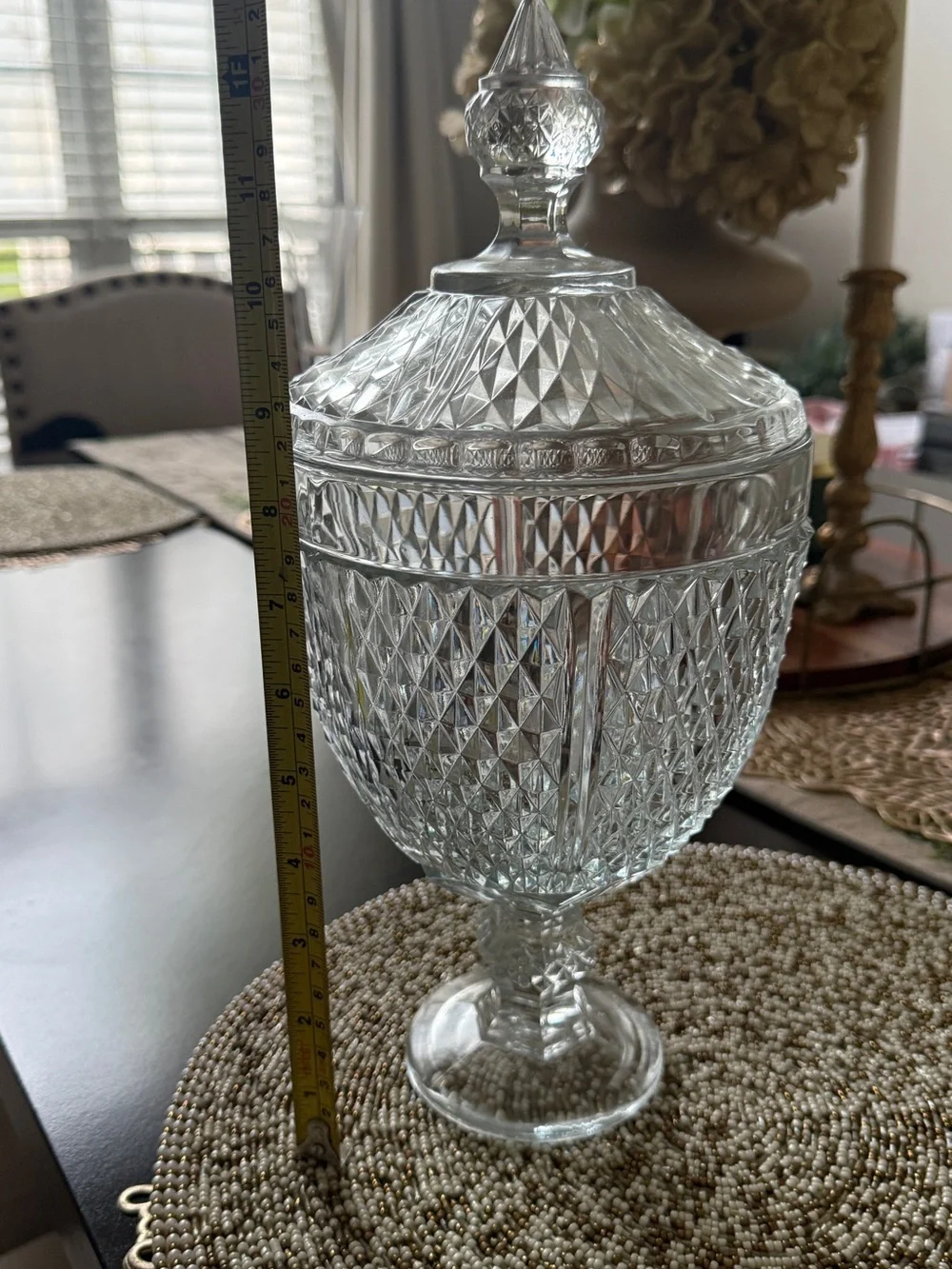 Crystal Glass Covered Pedestal Candy Dish - Clear